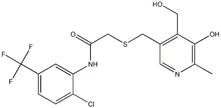 N1-[2-chloro-5-(trifluoromethyl)phenyl]-2-({[5-hydroxy-4-(hydroxymethyl)-6-methyl-3-pyridyl]methyl}thio)acetamide 구조식 이미지