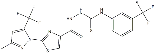 2-({2-[3-methyl-5-(trifluoromethyl)-1H-pyrazol-1-yl]-1,3-thiazol-4-yl}carbonyl)-N-[3-(trifluoromethyl)phenyl]-1-hydrazinecarbothioamide Structure