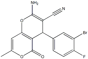 2-amino-4-(3-bromo-4-fluorophenyl)-7-methyl-5-oxo-4H,5H-pyrano[4,3-b]pyran-3-carbonitrile 구조식 이미지