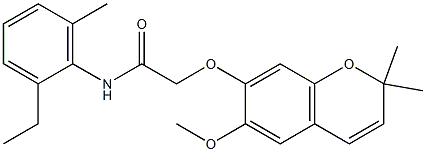 N1-(2-ethyl-6-methylphenyl)-2-[(6-methoxy-2,2-dimethyl-2H-chromen-7-yl)oxy]acetamide 구조식 이미지