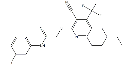 2-{[3-cyano-6-ethyl-4-(trifluoromethyl)-5,6,7,8-tetrahydro-2-quinolinyl]sulfanyl}-N-(3-methoxyphenyl)acetamide Structure