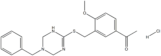 1-(3-{[(5-benzyl-1,4,5,6-tetrahydro-1,3,5-triazin-2-yl)thio]methyl}-4-methoxyphenyl)ethan-1-one hydrochloride Structure