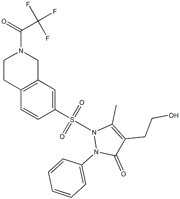 4-(2-hydroxyethyl)-5-methyl-2-phenyl-1-{[2-(2,2,2-trifluoroacetyl)-1,2,3,4-tetrahydro-7-isoquinolinyl]sulfonyl}-1,2-dihydro-3H-pyrazol-3-one Structure