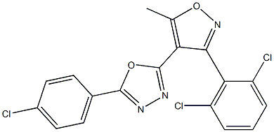 2-(4-chlorophenyl)-5-[3-(2,6-dichlorophenyl)-5-methylisoxazol-4-yl]-1,3,4-oxadiazole Structure