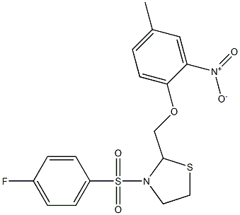 3-[(4-fluorophenyl)sulfonyl]-2-[(4-methyl-2-nitrophenoxy)methyl]-1,3-thiazolane 구조식 이미지