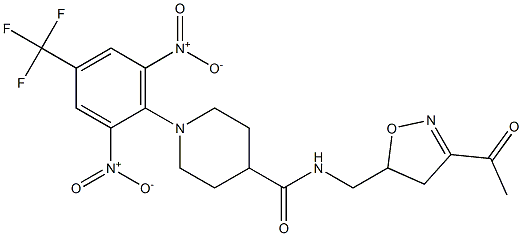 N-[(3-acetyl-4,5-dihydro-5-isoxazolyl)methyl]-1-[2,6-dinitro-4-(trifluoromethyl)phenyl]-4-piperidinecarboxamide 구조식 이미지