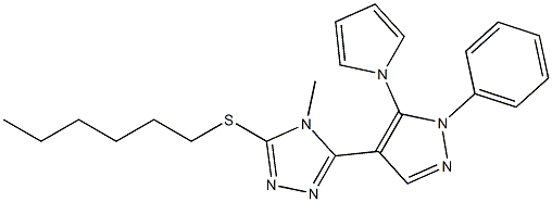 hexyl 4-methyl-5-[1-phenyl-5-(1H-pyrrol-1-yl)-1H-pyrazol-4-yl]-4H-1,2,4-triazol-3-yl sulfide 구조식 이미지