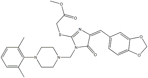 methyl 2-[(4-(1,3-benzodioxol-5-ylmethylene)-1-{[4-(2,6-dimethylphenyl)piperazino]methyl}-5-oxo-4,5-dihydro-1H-imidazol-2-yl)sulfanyl]acetate Structure