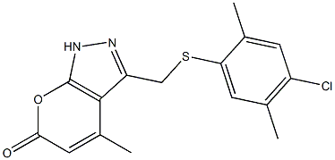 3-{[(4-chloro-2,5-dimethylphenyl)thio]methyl}-4-methyl-1,6-dihydropyrano[2,3-c]pyrazol-6-one Structure