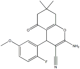 2-amino-4-(2-fluoro-5-methoxyphenyl)-7,7-dimethyl-5-oxo-5,6,7,8-tetrahydro-4H-chromene-3-carbonitrile 구조식 이미지