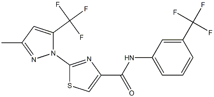 2-[3-methyl-5-(trifluoromethyl)-1H-pyrazol-1-yl]-N-[3-(trifluoromethyl)phenyl]-1,3-thiazole-4-carboxamide 구조식 이미지