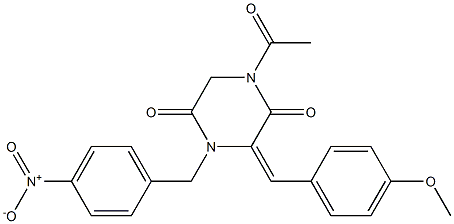 1-acetyl-3-[(E)-(4-methoxyphenyl)methylidene]-4-(4-nitrobenzyl)tetrahydro-2,5-pyrazinedione 구조식 이미지