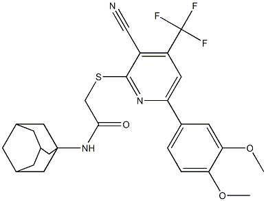 N-(1-adamantyl)-2-{[3-cyano-6-(3,4-dimethoxyphenyl)-4-(trifluoromethyl)-2-pyridinyl]sulfanyl}acetamide 구조식 이미지