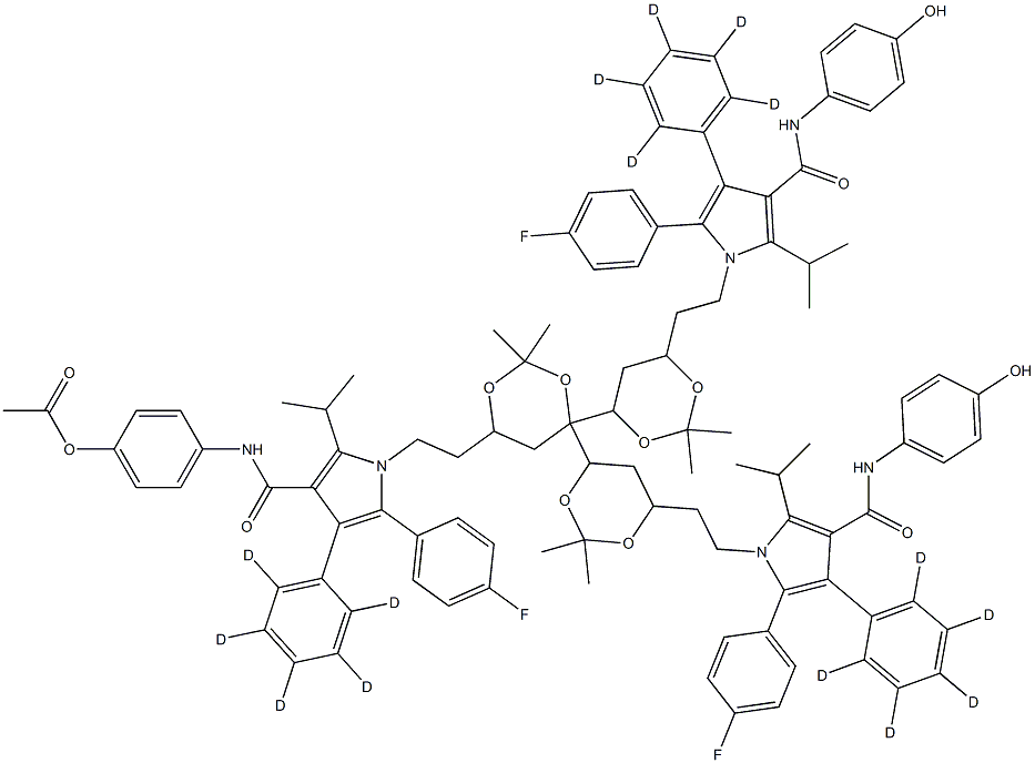 (6-[2-[2-(4-Fluoro-phenyl)-4-(4-hydroxy-phenylcarbamoyl)-5-isopropyl-3-phenyl-d5-pyrrol-1-yl]-ethyl]-2,2-dimethyl-[1,3]-dioxane-4-yl)-acetic Acid, ter 구조식 이미지