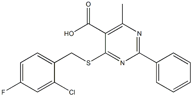 4-[(2-chloro-4-fluorobenzyl)thio]-6-methyl-2-phenylpyrimidine-5-carboxylic acid Structure