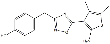 4-{[5-(2-amino-4,5-dimethylthiophen-3-yl)-1,2,4-oxadiazol-3-yl]methyl}phenol 구조식 이미지