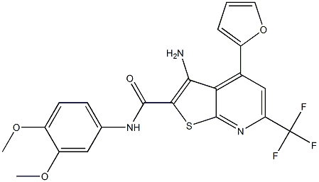 3-amino-N-(3,4-dimethoxyphenyl)-4-(2-furyl)-6-(trifluoromethyl)thieno[2,3-b]pyridine-2-carboxamide 구조식 이미지
