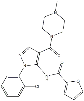 N-{1-(2-chlorophenyl)-4-[(4-methyl-1-piperazinyl)carbonyl]-1H-pyrazol-5-yl}-2-furamide 구조식 이미지