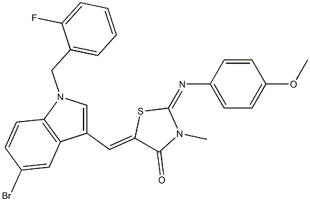 5-{[5-bromo-1-(2-fluorobenzyl)-1H-indol-3-yl]methylene}-2-[(4-methoxyphenyl)imino]-3-methyl-1,3-thiazolidin-4-one 구조식 이미지