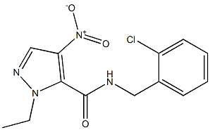 N-(2-chlorobenzyl)-1-ethyl-4-nitro-1H-pyrazole-5-carboxamide 구조식 이미지