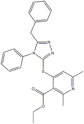 ethyl 4-[(5-benzyl-4-phenyl-4H-1,2,4-triazol-3-yl)sulfanyl]-2,6-dimethylnicotinate Structure