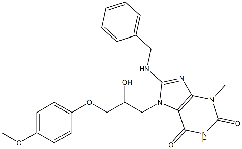 7-(2-hydroxy-3-{[4-(methyloxy)phenyl]oxy}propyl)-3-methyl-8-[(phenylmethyl)amino]-3,7-dihydro-1H-purine-2,6-dione Structure