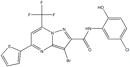 3-bromo-N-(5-chloro-2-hydroxyphenyl)-5-(2-thienyl)-7-(trifluoromethyl)pyrazolo[1,5-a]pyrimidine-2-carboxamide 구조식 이미지