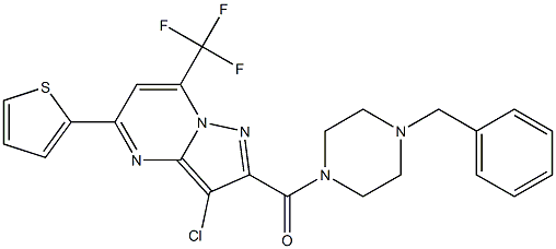 2-[(4-benzyl-1-piperazinyl)carbonyl]-3-chloro-5-(2-thienyl)-7-(trifluoromethyl)pyrazolo[1,5-a]pyrimidine Structure
