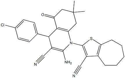 2-amino-4-(4-chlorophenyl)-1-(3-cyano-5,6,7,8-tetrahydro-4H-cyclohepta[b]thien-2-yl)-7,7-dimethyl-5-oxo-1,4,5,6,7,8-hexahydro-3-quinolinecarbonitrile Structure