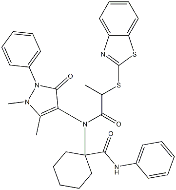 1-[[2-(1,3-benzothiazol-2-ylsulfanyl)propanoyl](1,5-dimethyl-3-oxo-2-phenyl-2,3-dihydro-1H-pyrazol-4-yl)amino]-N-phenylcyclohexanecarboxamide 구조식 이미지