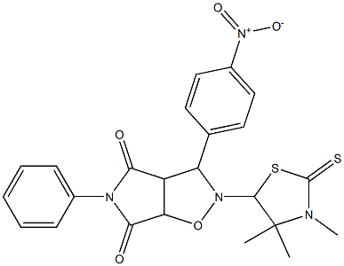 3-{4-nitrophenyl}-5-phenyl-2-(3,4,4-trimethyl-2-thioxo-1,3-thiazolidin-5-yl)dihydro-2H-pyrrolo[3,4-d]isoxazole-4,6(3H,5H)-dione Structure