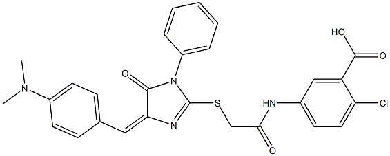 2-chloro-5-{[({4-[4-(dimethylamino)benzylidene]-5-oxo-1-phenyl-4,5-dihydro-1H-imidazol-2-yl}sulfanyl)acetyl]amino}benzoic acid Structure