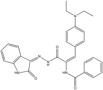 N-(2-[4-(diethylamino)phenyl]-1-{[2-(2-oxo-1,2-dihydro-3H-indol-3-ylidene)hydrazino]carbonyl}vinyl)benzamide 구조식 이미지