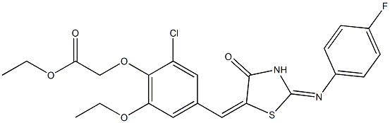 ethyl [2-chloro-6-ethoxy-4-({2-[(4-fluorophenyl)imino]-4-oxo-1,3-thiazolidin-5-ylidene}methyl)phenoxy]acetate 구조식 이미지