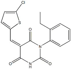 5-[(5-chloro-2-thienyl)methylene]-1-(2-ethylphenyl)-2,4,6(1H,3H,5H)-pyrimidinetrione Structure