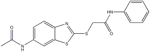 2-{[6-(acetylamino)-1,3-benzothiazol-2-yl]sulfanyl}-N-phenylacetamide 구조식 이미지