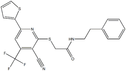 2-{[3-cyano-6-(2-thienyl)-4-(trifluoromethyl)-2-pyridinyl]sulfanyl}-N-(2-phenylethyl)acetamide Structure