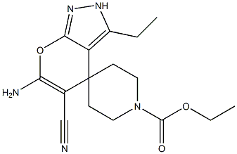 6-amino-5-cyano-1'-ethoxycarbonyl-3-ethyl-2,4-dihydrospiro[pyrano[2,3-c]pyrazole-4,4'-piperidine] 구조식 이미지