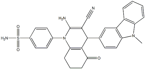 4-(2-amino-3-cyano-4-(9-methyl-9H-carbazol-3-yl)-5-oxo-5,6,7,8-tetrahydroquinolin-1(4H)-yl)benzenesulfonamide 구조식 이미지