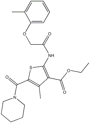 ethyl 4-methyl-2-{[(2-methylphenoxy)acetyl]amino}-5-(piperidin-1-ylcarbonyl)thiophene-3-carboxylate Structure