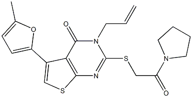 3-allyl-5-(5-methyl-2-furyl)-2-{[2-oxo-2-(1-pyrrolidinyl)ethyl]sulfanyl}thieno[2,3-d]pyrimidin-4(3H)-one 구조식 이미지