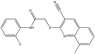 2-[(3-cyano-8-methyl-2-quinolinyl)sulfanyl]-N-(2-fluorophenyl)acetamide 구조식 이미지