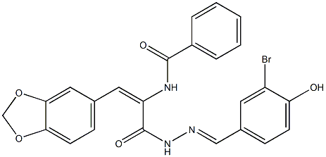 N-(2-(1,3-benzodioxol-5-yl)-1-{[2-(3-bromo-4-hydroxybenzylidene)hydrazino]carbonyl}vinyl)benzamide 구조식 이미지