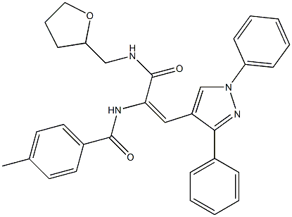 N-(2-(1,3-diphenyl-1H-pyrazol-4-yl)-1-{[(tetrahydro-2-furanylmethyl)amino]carbonyl}vinyl)-4-methylbenzamide 구조식 이미지