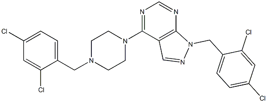 1-(2,4-dichlorobenzyl)-4-[4-(2,4-dichlorobenzyl)-1-piperazinyl]-1H-pyrazolo[3,4-d]pyrimidine 구조식 이미지