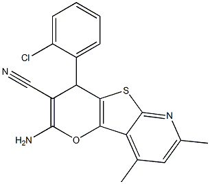 2-amino-4-(2-chlorophenyl)-7,9-dimethyl-4H-pyrano[2',3':4,5]thieno[2,3-b]pyridine-3-carbonitrile 구조식 이미지