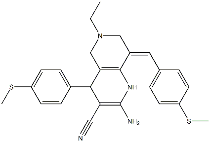 2-amino-6-ethyl-8-[4-(methylsulfanyl)benzylidene]-4-[4-(methylsulfanyl)phenyl]-1,4,5,6,7,8-hexahydro[1,6]naphthyridine-3-carbonitrile 구조식 이미지