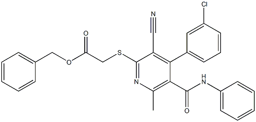 benzyl {[5-(anilinocarbonyl)-4-(3-chlorophenyl)-3-cyano-6-methyl-2-pyridinyl]sulfanyl}acetate 구조식 이미지