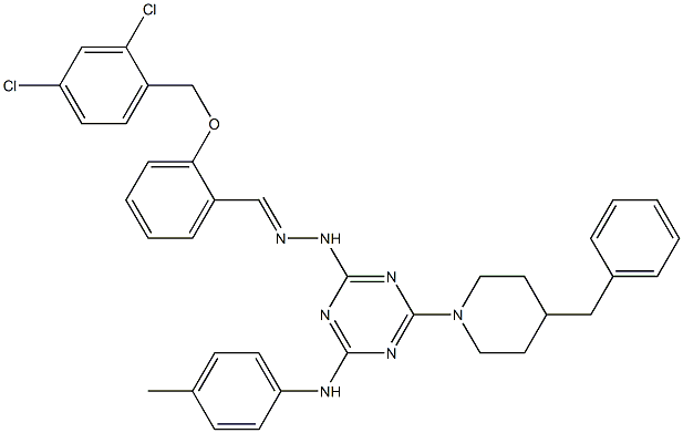 2-[(2,4-dichlorobenzyl)oxy]benzaldehyde [4-(4-benzyl-1-piperidinyl)-6-(4-toluidino)-1,3,5-triazin-2-yl]hydrazone 구조식 이미지