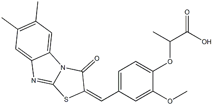 2-{4-[(6,7-dimethyl-3-oxo[1,3]thiazolo[3,2-a]benzimidazol-2(3H)-ylidene)methyl]-2-methoxyphenoxy}propanoic acid Structure